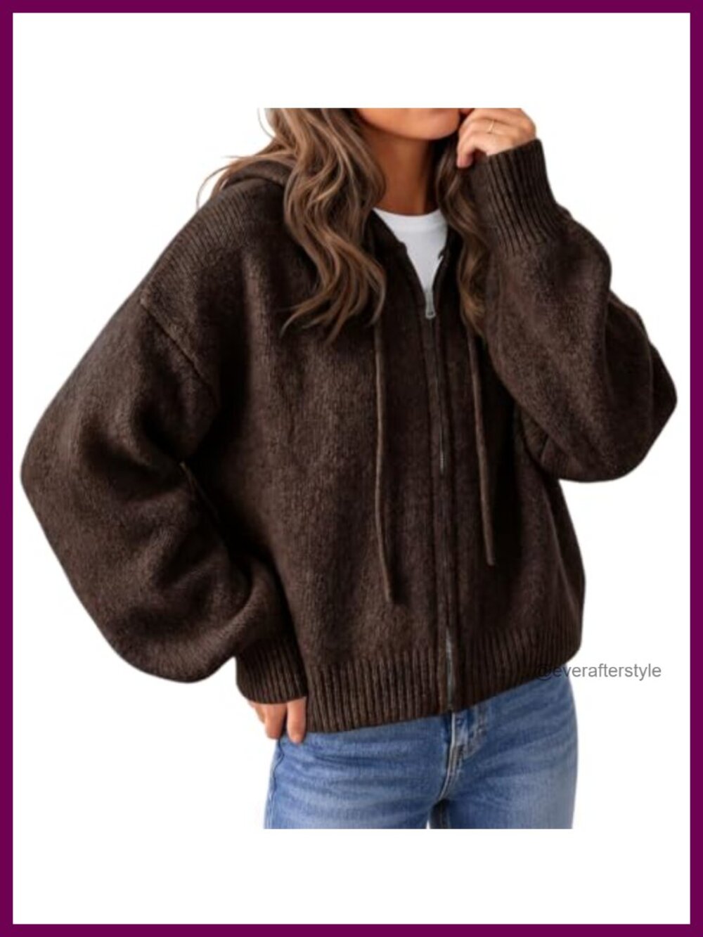 Womens Zip Up Hooded Cardigan Sweater Knit Jacket Long Sleeve